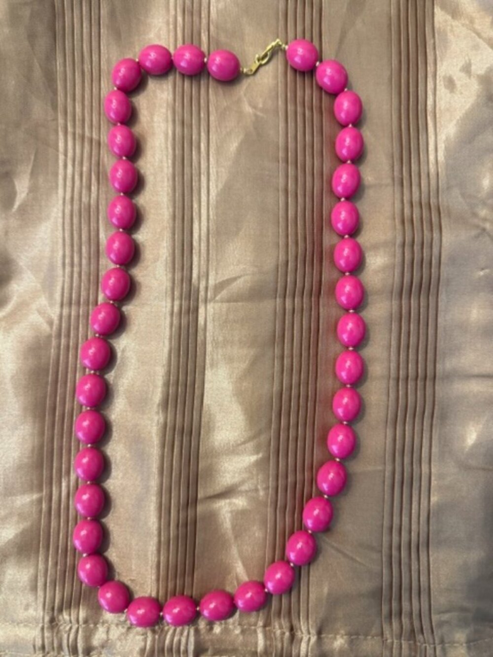 Faux Pink Pearl VTG Necklace Gold Tone Spacers Clasp Signed PAT 537 985